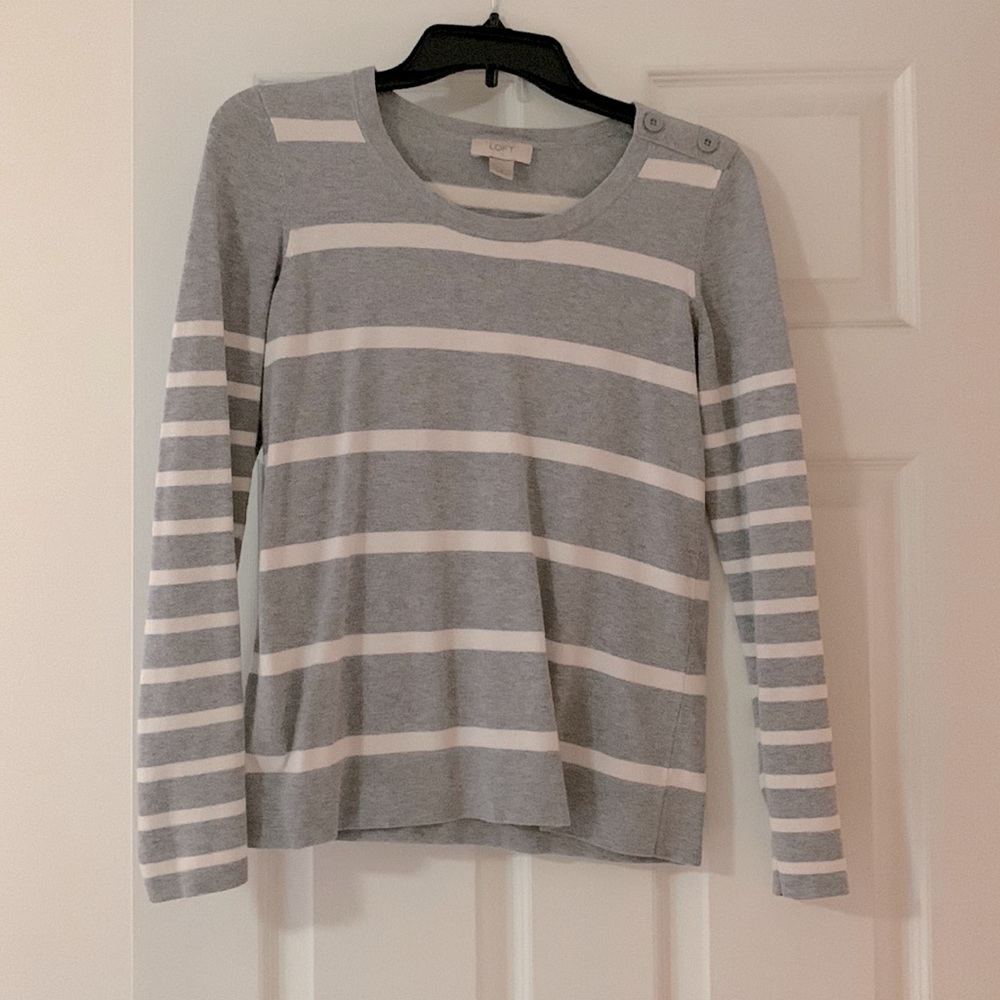 Loft Grey Striped Sweater Sz Sm